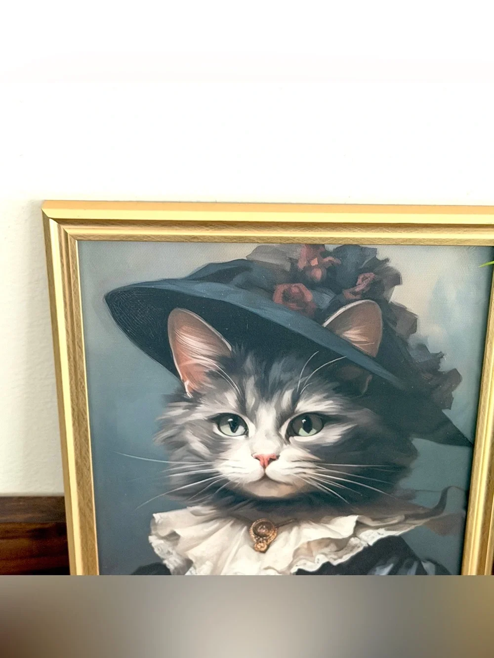 Dark Victorian Cat Portrait Canvas Art Print Gothic Gold Framed Wall Hang Art